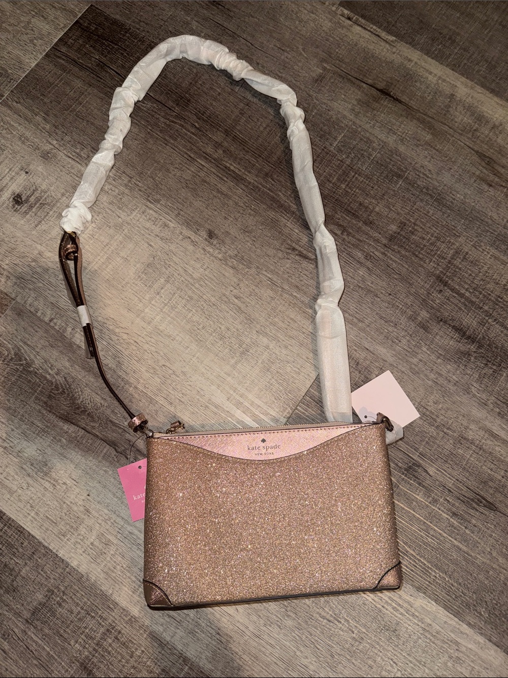 kate spade Glitter Crossbody Bag in Rose Pink and Gold